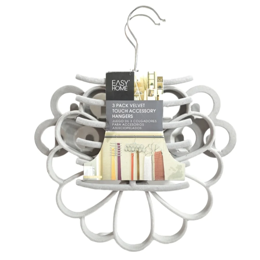 Easy Home‎ 3 Pack Velvet Touch Accessory Grey Hangers For Scarfs, Belts & Ties